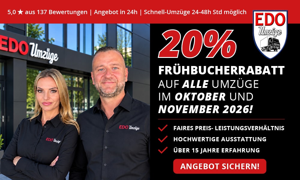 20% Rabatt auf alle Umzüge im Oktober und November